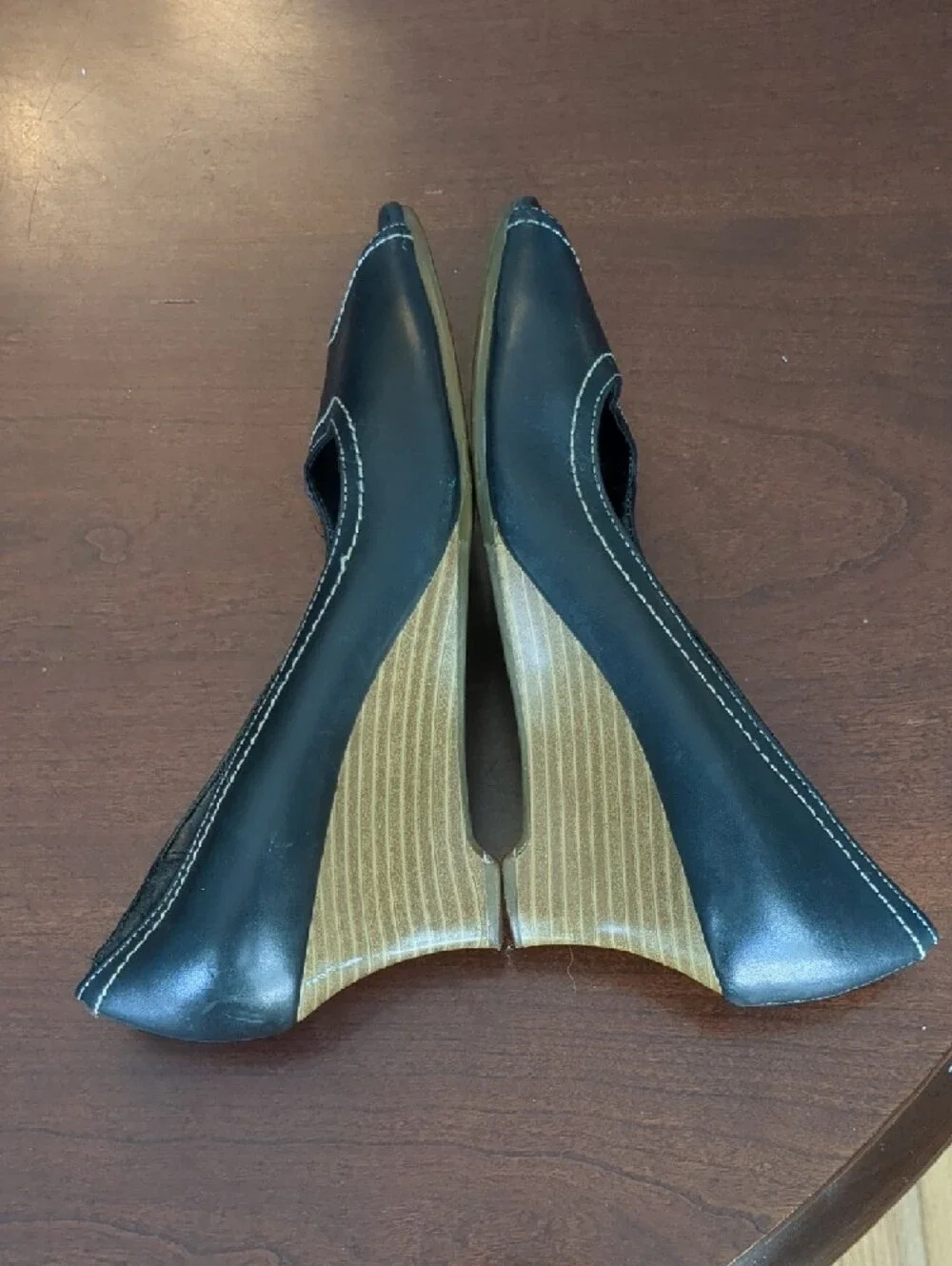 Flexation By AEROSOLES Black Peep-Toe Wedge Pumps, 6.5